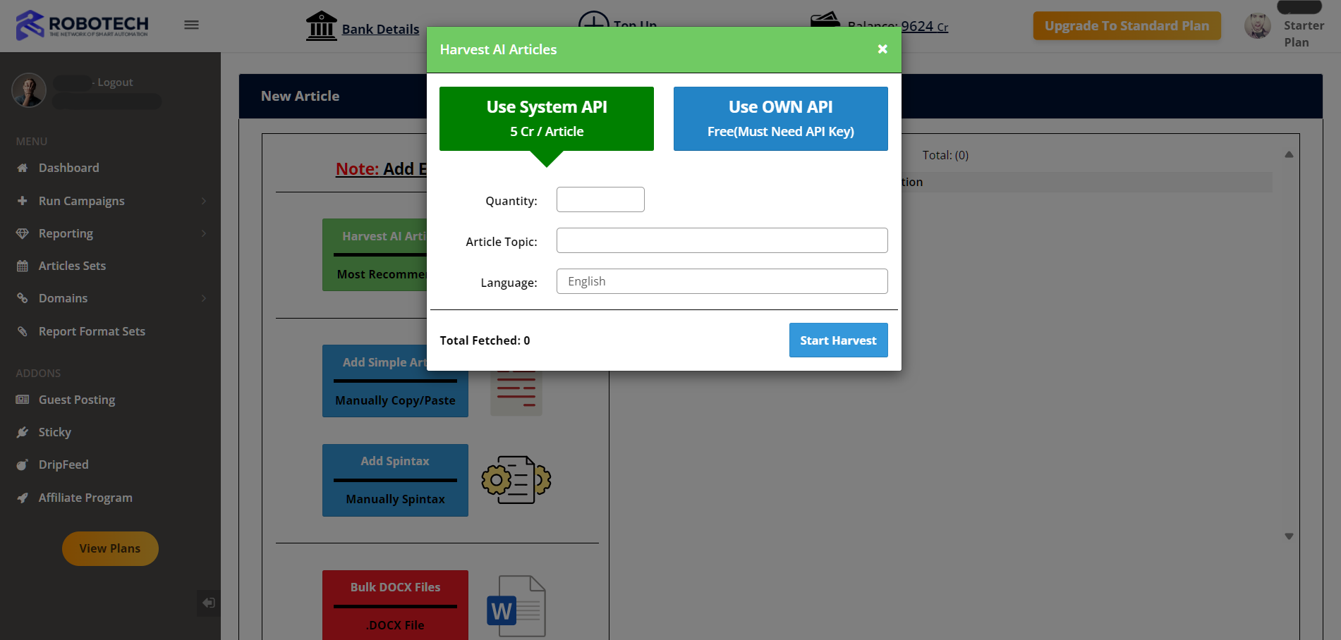 Use Harvest  AI Articles
